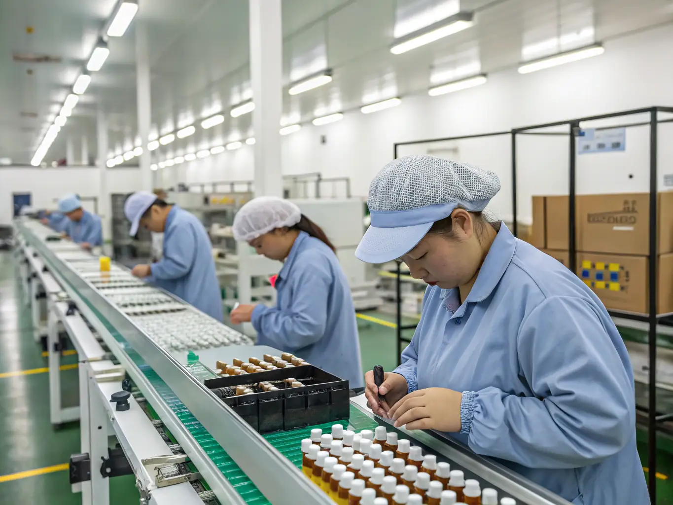 An image showcasing the internal components of a leak-proof disposable vape, emphasizing the quality and precision of its construction. The background is a clean, well-lit factory setting.