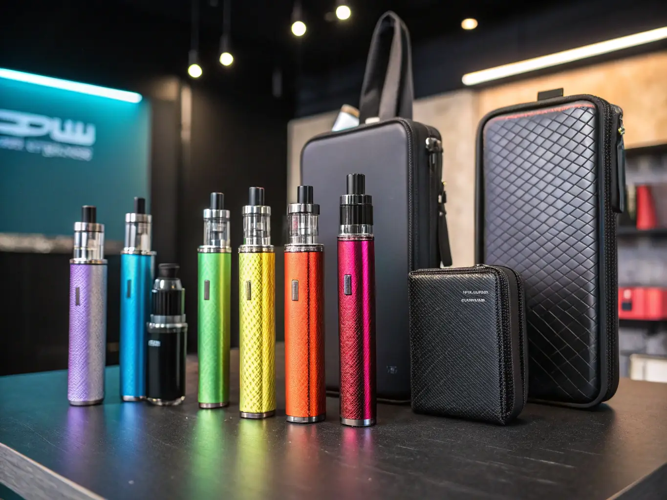 A diverse range of vape products, including disposables, mods, and e-liquids, displayed to showcase the variety and innovation within the vape industry.