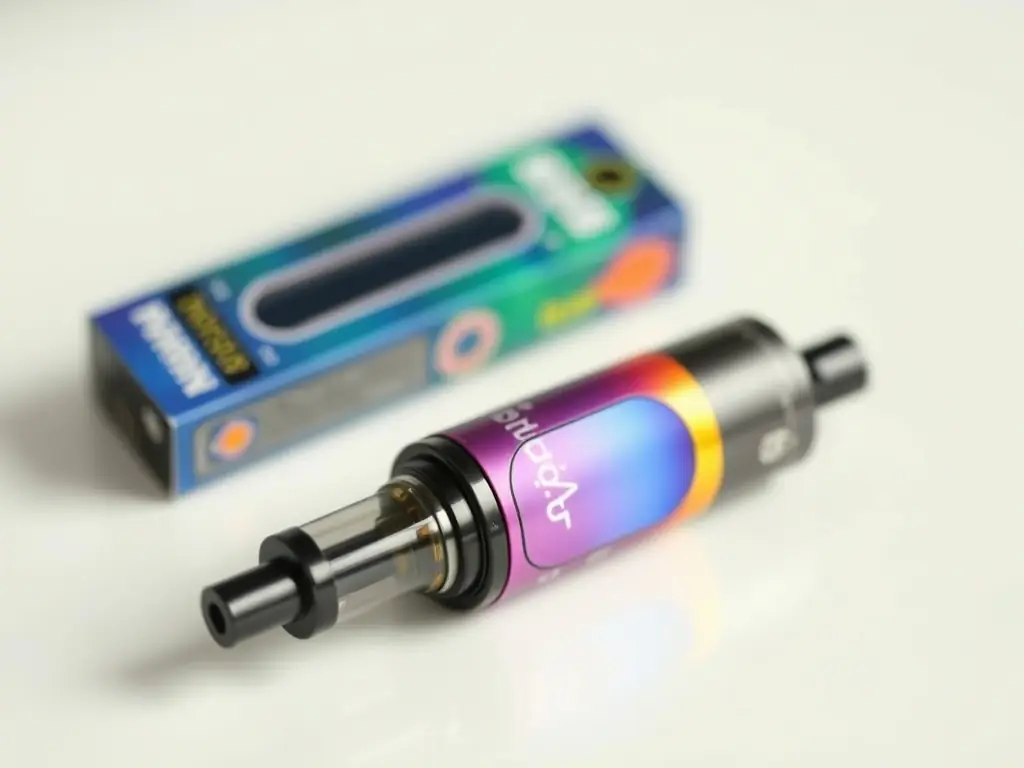 A close-up shot of a leak-proof disposable vape, highlighting its sleek design and innovative sealing technology. The background is a modern, minimalist setting to emphasize the product's advanced features.